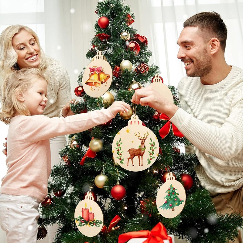 Sophena Large Size 7" Wooden Christmas Ornaments to Paint, DIY Blank Unfinished Round Wood Discs Ornament for Crafts Hanging Decorations(10PCS) - Image 2